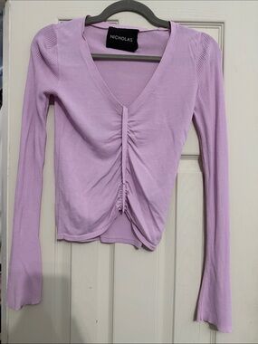 NICHOLAS Lavender Ruched V-Neck Long Sleeve Top
